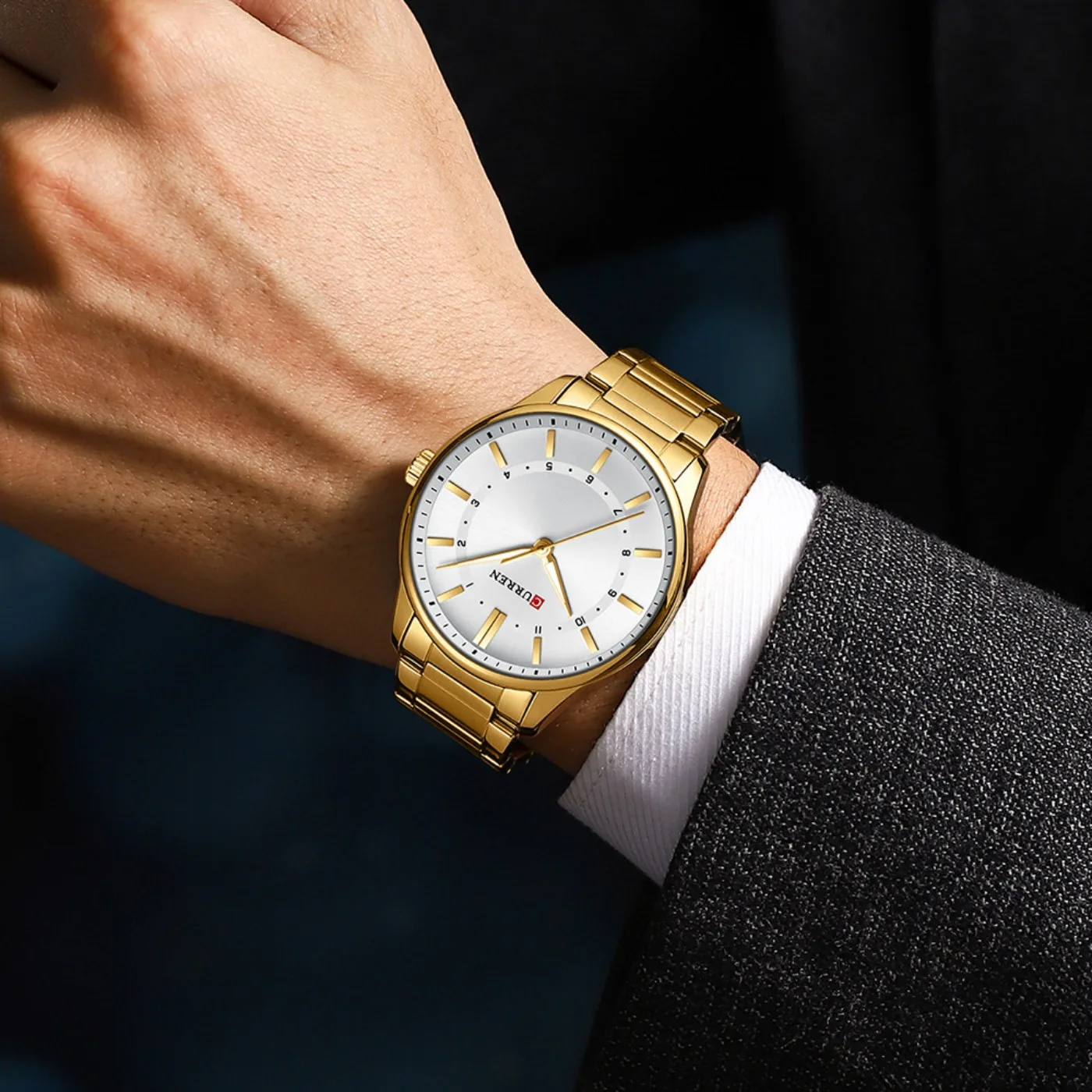 Мужские кварцевые часы CURREN 8430 Classic Fashion, классический дизайн, светящиеся стрелки, простой золотистый корпус из нержавеющей стали, для делового и повседневного стиля, Reloj Hombre (art.: 3920dbaa665b2) - 3920dbaa665b2