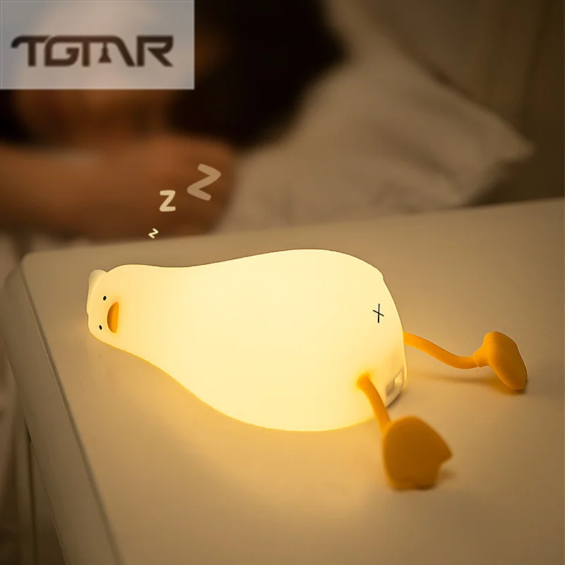 

2022 LED Lying Flat Duck Silicone Night Light USB Charging Bedside with Sleep Night Light Pat Dimming Atmosphere Table Lamp Gift