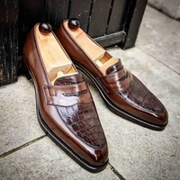 new loafers men shoes pu colorblock classic business casual party daily crocodile pattern mask slip on fashion dress shoes cp077