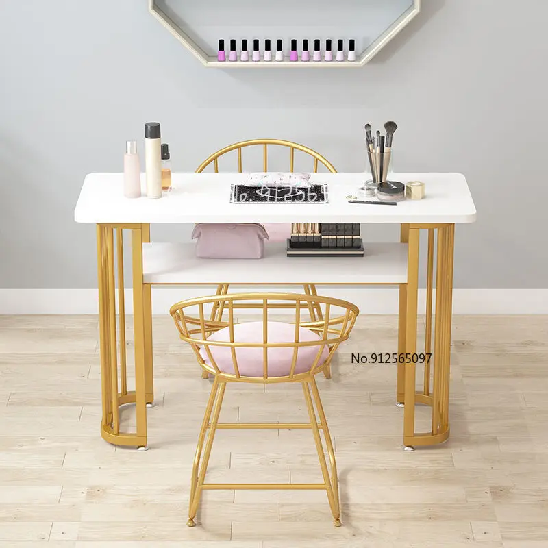 

NordicImitation Marble Board Net Celebrity Marble Pattern Nail Table Chair Set Wrought Iron Single Double Triple Manicure Table