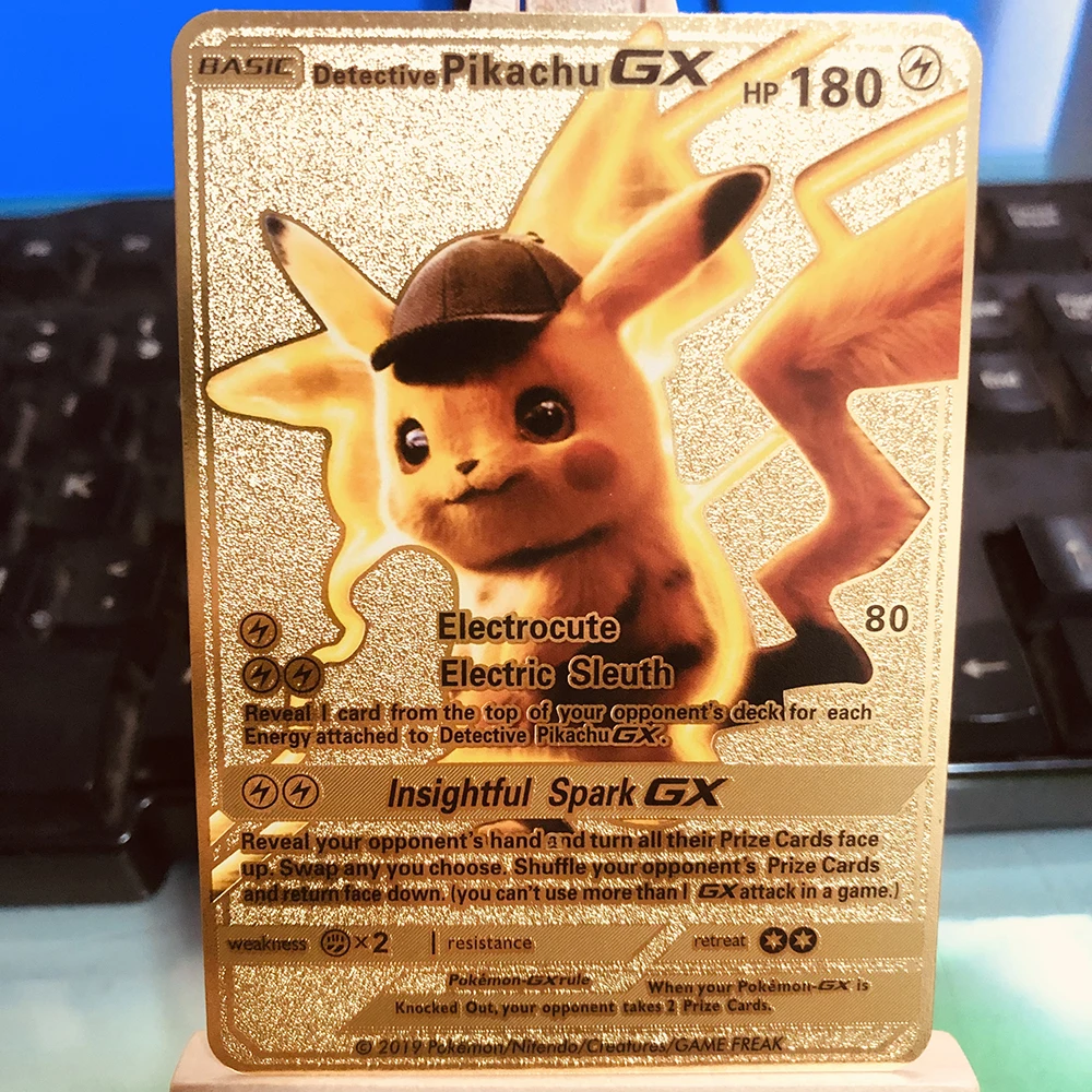 

English Rainbow Toy Card Golden Pokemon Cards English Metal Pokemon Cards Charizard Gx Gold Vmax Pikachu Lron Collection Card