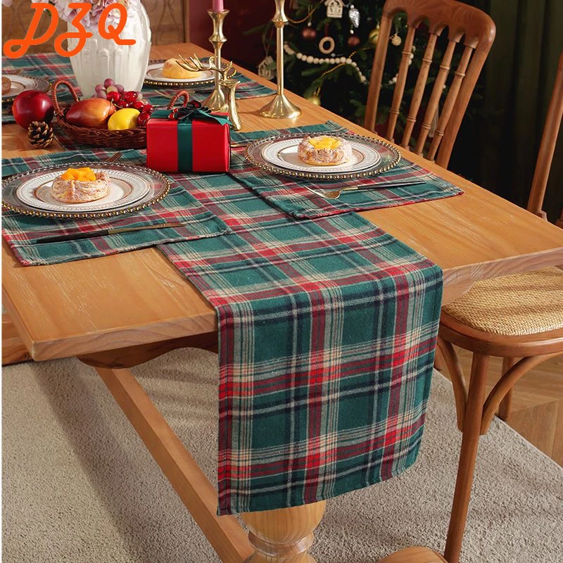 Scottish Checkered Table Runner Red/Green Latticed Tablecloth Soft Cloth TV Cabinet Cover Hotel /Home Decoration #B097
