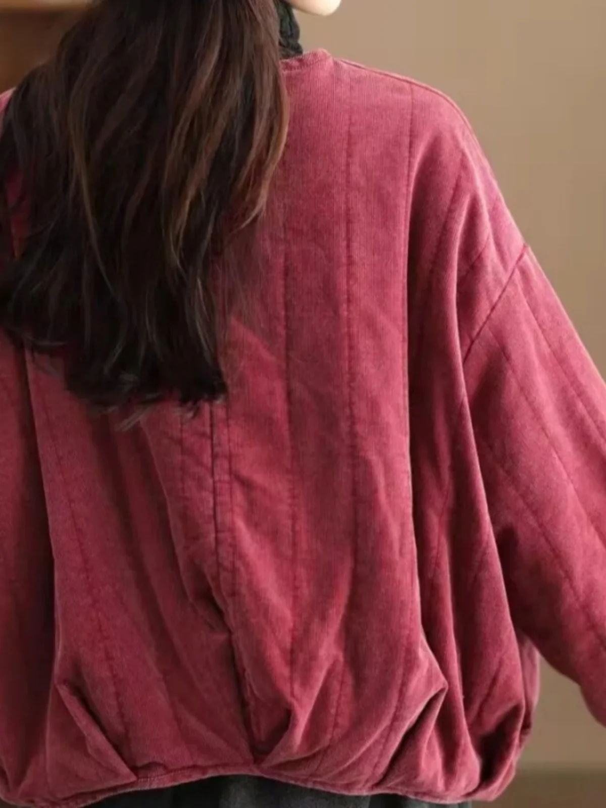 Retro Ethnic Sle Needlecord down Jacket Women Autumn and Winter 2024 New Thickened Cotton-Padded Coat Buckle Cotton-padded ...