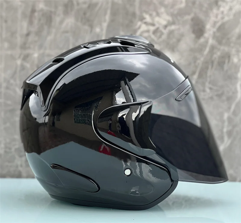 Ram4 Ярко-черный полушлем с открытым лицом для мужчин и женщин мотоциклетный