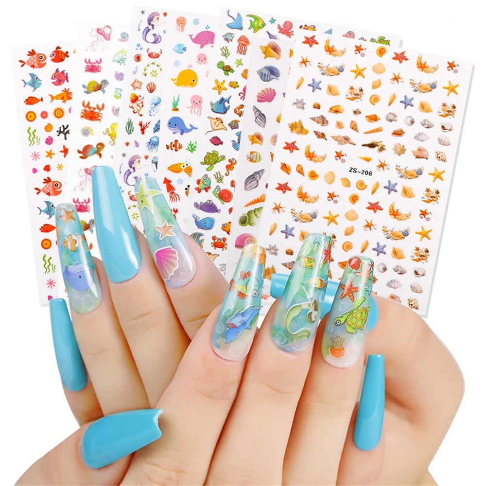 

Wholesale Nail Stickers for Women 3D Adhesive Ocean Wind Cartoon Shell Starfish Nail Sticker 3D Cartoon Decal Nail Sticker