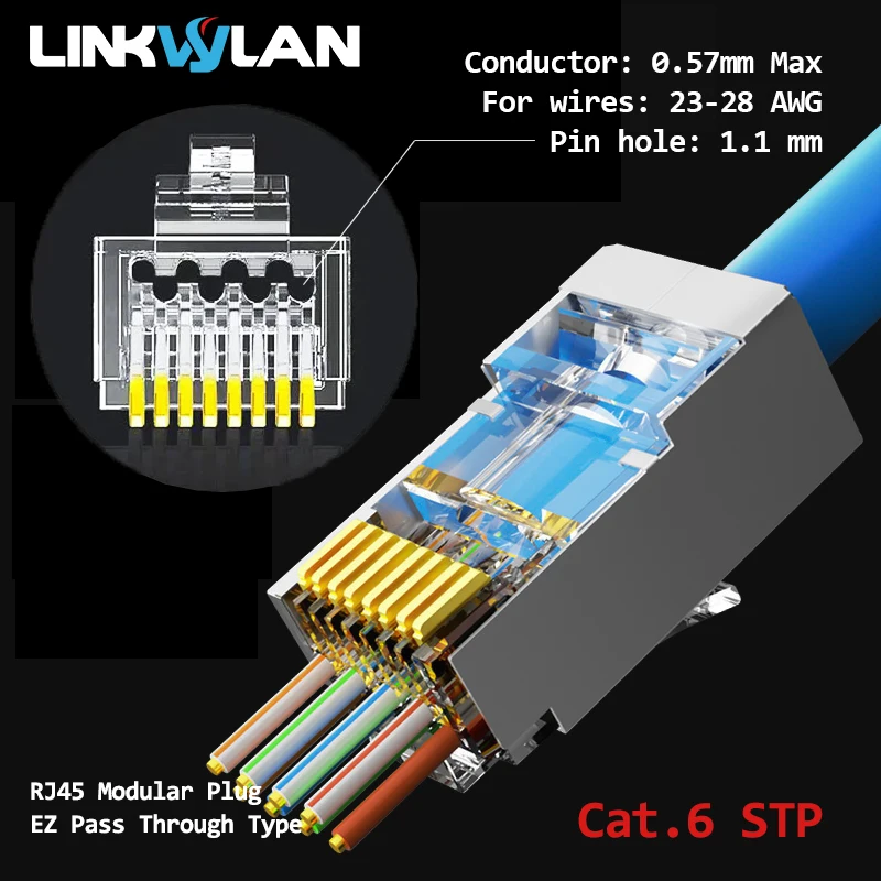 Linkwylan CAT7 Cat6 Cat5e проходят через RJ45 Модульные штепсельные сетевые разъемы UTP STP 1 1/1 3/1