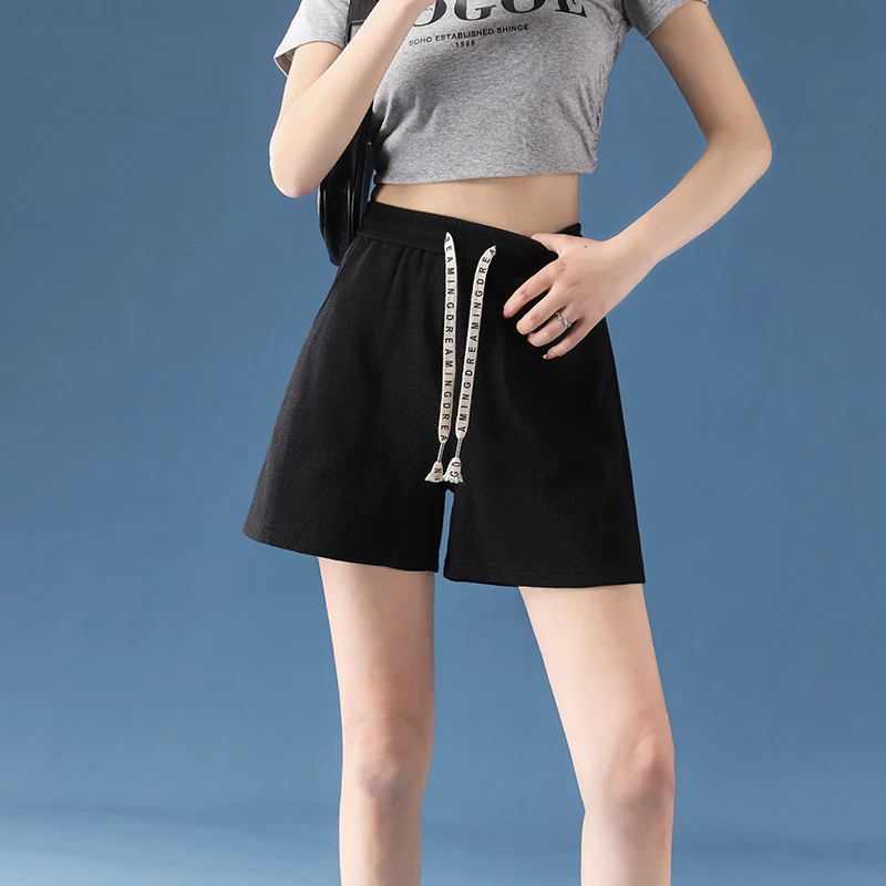 Women Shorts Traf High Waisted Loose Wide Leg Short Pants Women Clothing Booty Shorts Waffle Fabric Y2K Korean Fashion PELEDRESS