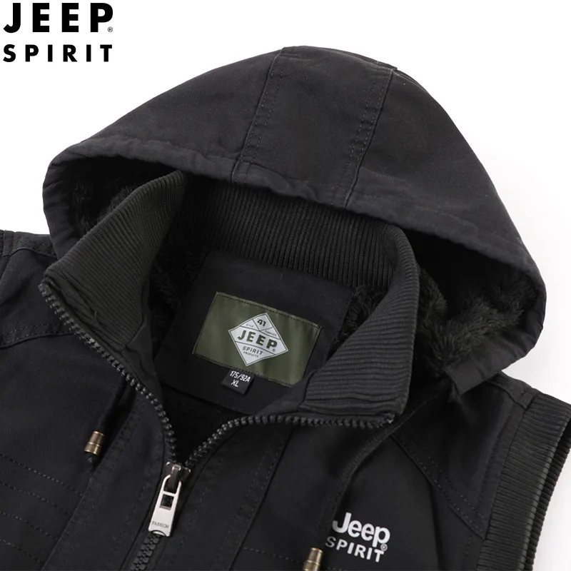 Мужской повседневный жилет с капюшоном JEEP SPIRIT уличная бархатная Толстая Удобная