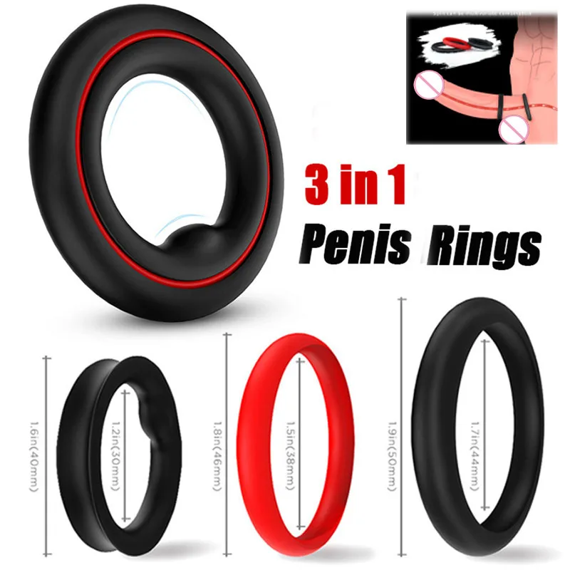 

3pcs Reusable Penis Ring Delay Ejaculation Ball Sack Stretcher Intimate Goods Men Male Enlargement 3in1 Cockring Rings For Men