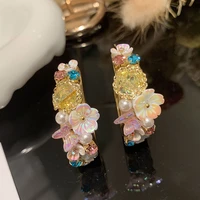 earrings for women 2022 luxury cc ceramic flower earrings lrregular baroque vintage gold hoop pearl zircon earrings brincos