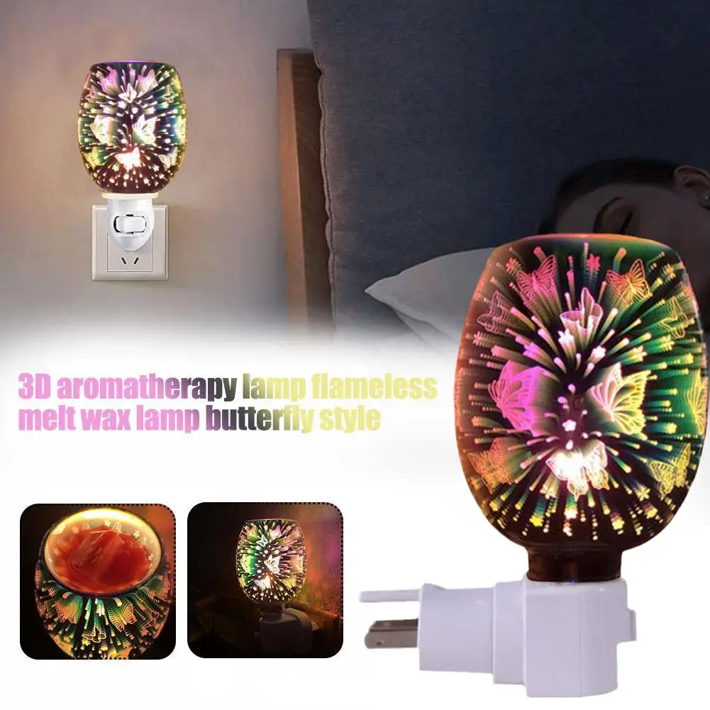 

Fragrance Warmer Plug-in Safe Aromatherapy Heater Glass Wax Melt Warmer 3D Aromatherapy Lamp Flameless Melt Wax Lamp Butterfly