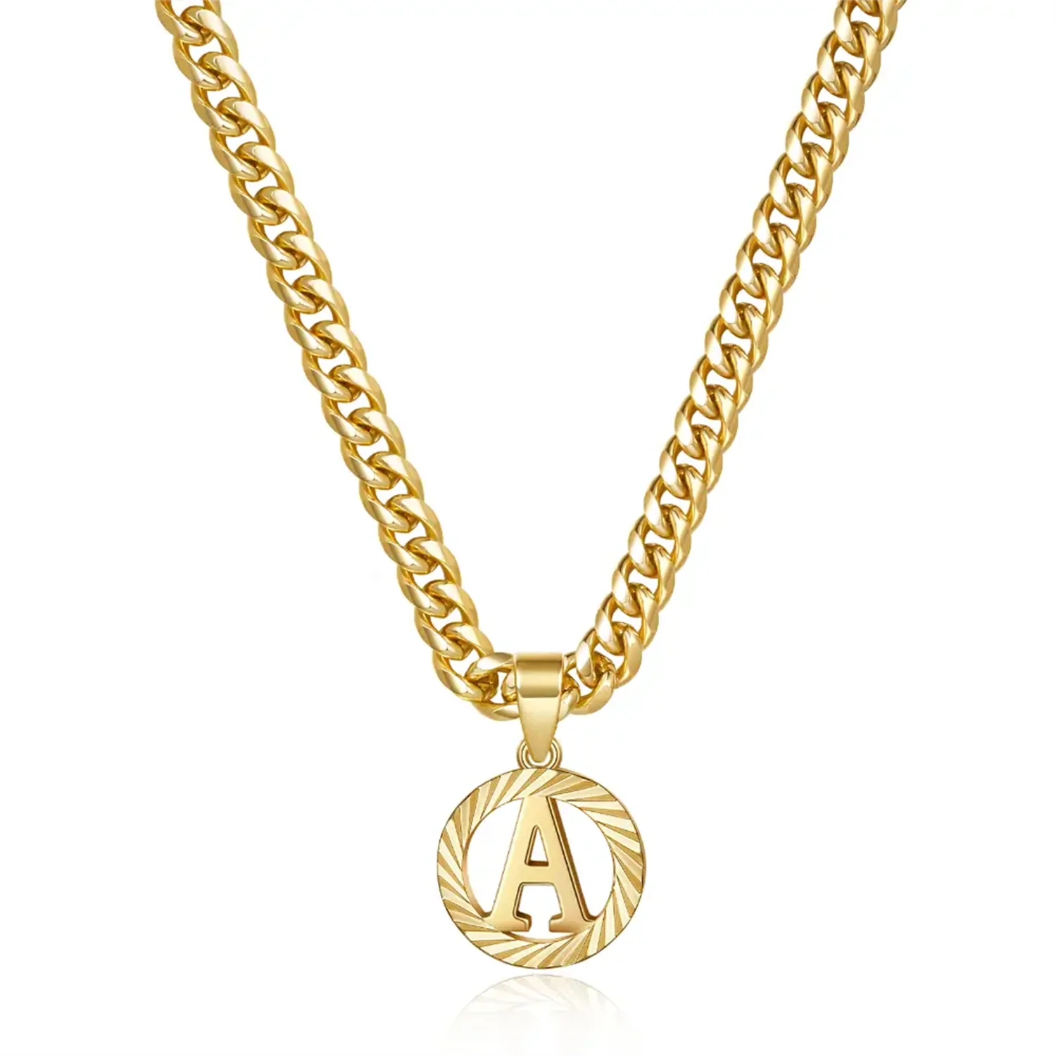 

Золотое ожерелье с буквами инициала на заказ толщиной 5 мм кубинская цепочка Персонализированная подвеска A-Z из нержавеющей стали ювелирные изделия на День святого Валентина