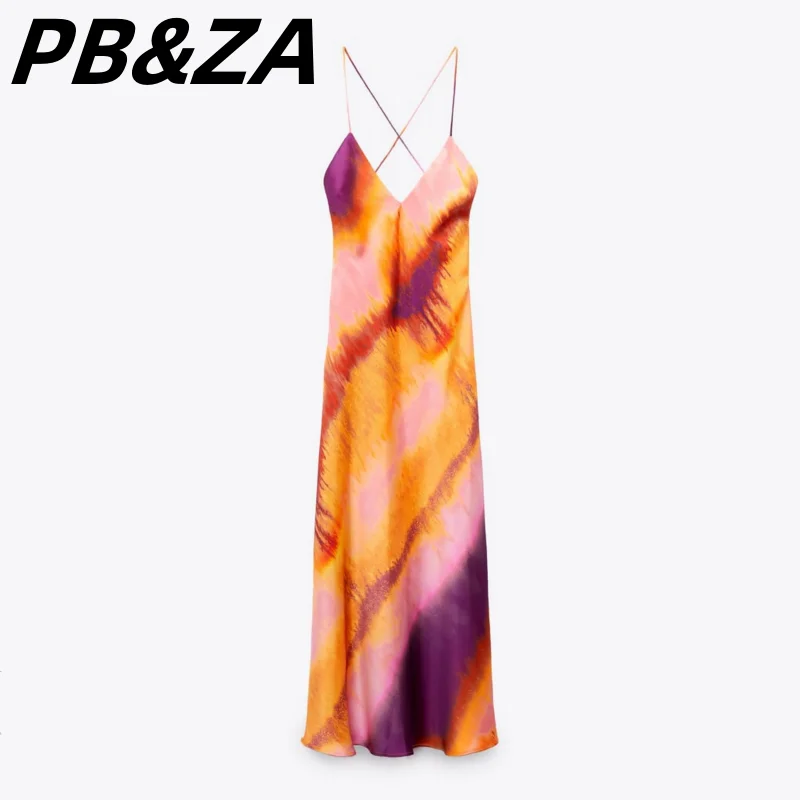 

Новинка 2023, женская одежда PB & ZA, приталенное универсальное шелковое атласное нижнее белье в стиле ретро, женское платье 2893191