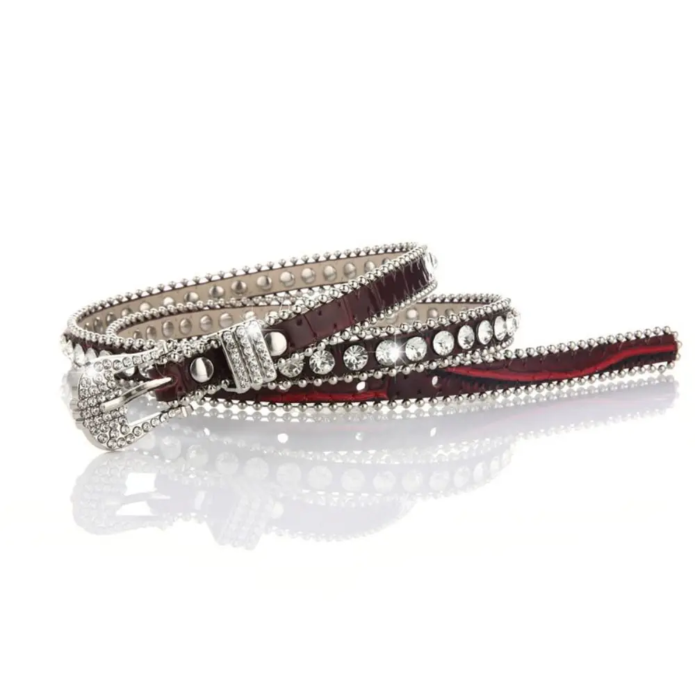 Ремень из искусственной кожи с шипами и кристаллами