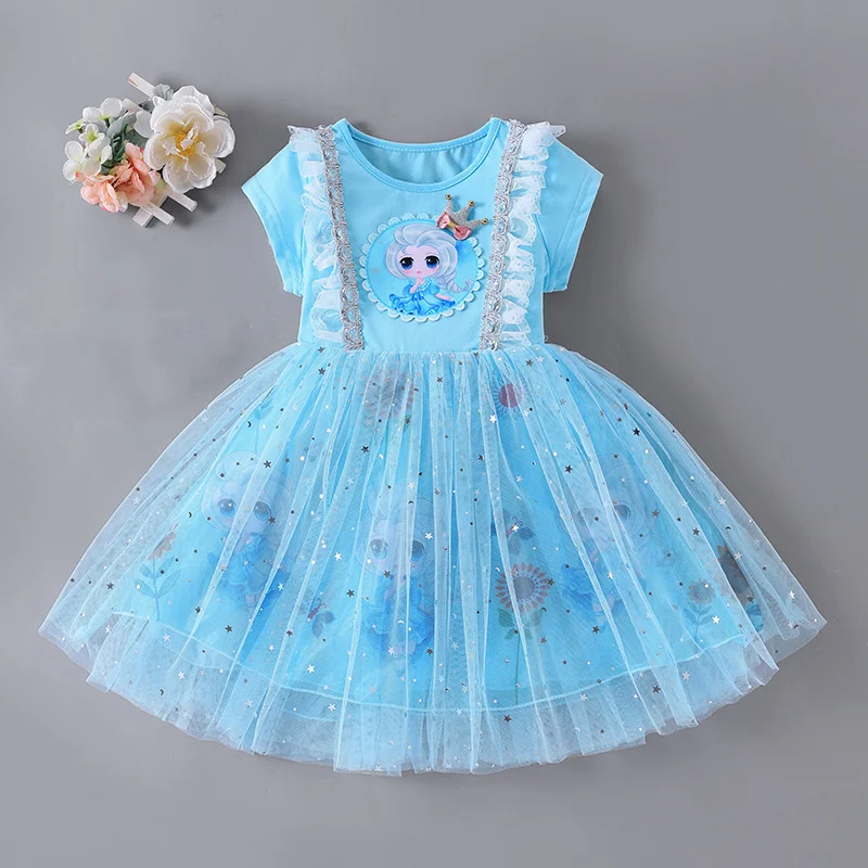 

Летние платья Kdis для девочек, кружевное Сетчатое платье принцессы «Холодное сердце» с коротким рукавом, костюм для вечеринки, дня рождения, ...