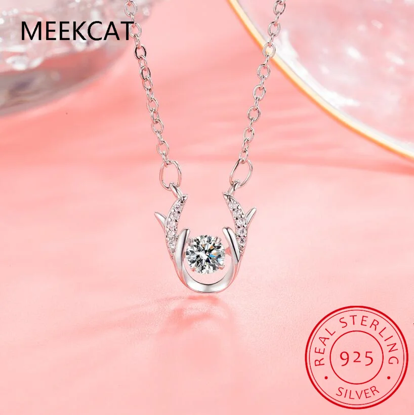 

Newest Fashion Elegant Deer Antler Pendant Necklace 925 Sterling Silver Dance Rhinestone CZ Necklaces Women Jewelry Gift