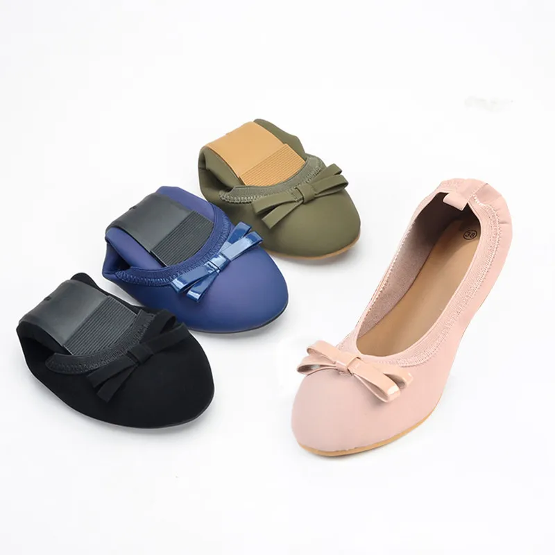 Ballet Flats Women Shoes Fashion Bowtie Women Flat Shoes Shallow Mocassin Femme Foldable Round Toe Slip on Leather Women Loafers