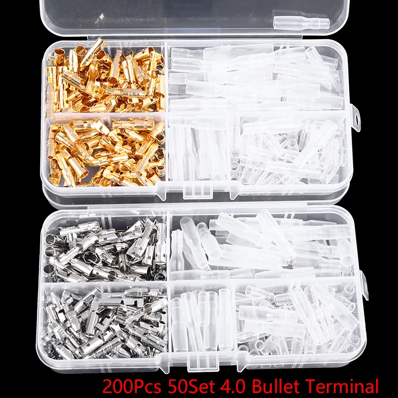 

50Set/Box High Quality Copper 4.0 Bullet Terminal Car Electrical Wire Connector Diameter 4mm Pin Applicable Wire: 0.5-2.5 Square