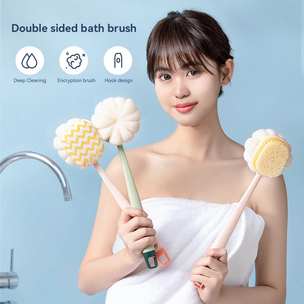

Bathroom Scrubber For Shower Long Handle Shower Body Brush With Bristles And Loofah Exfoliating Brush Back Scrubber Backs Tool