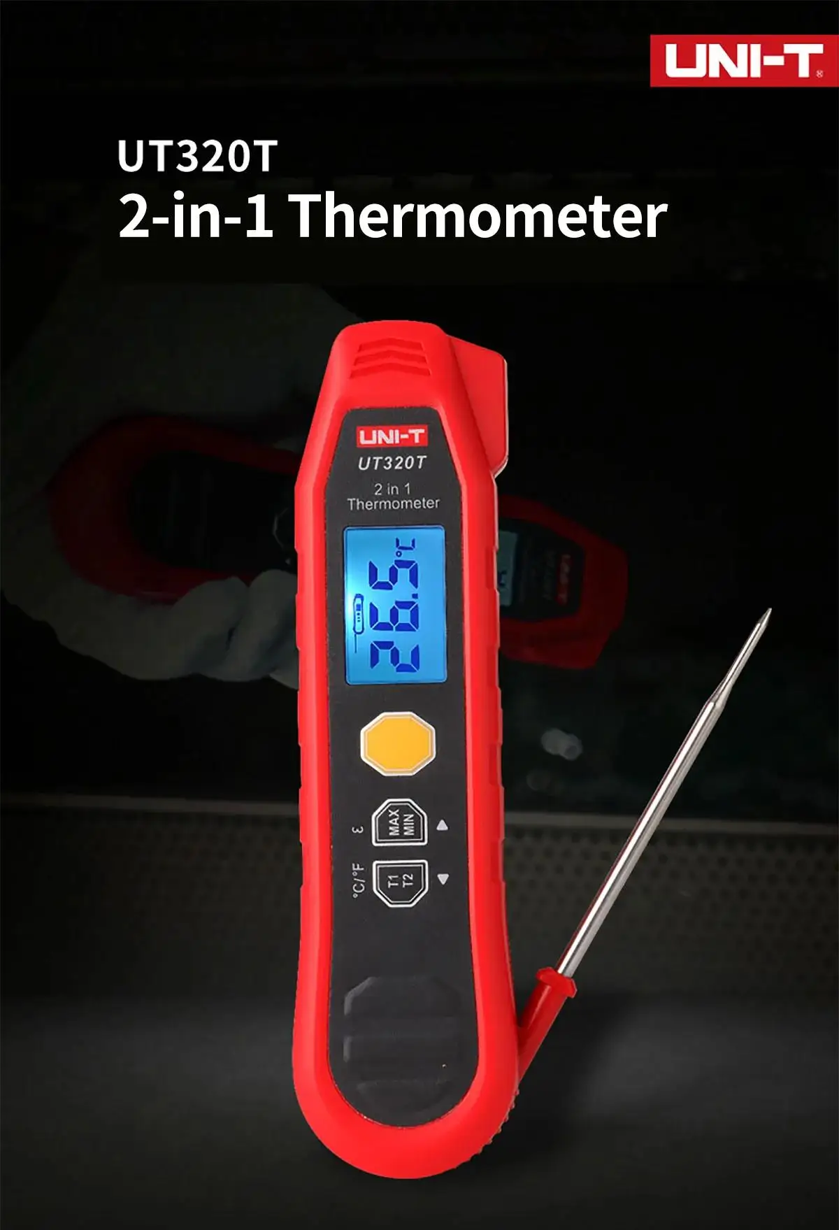 Φ UT320T 2-в-1 промышленный инфракрасный термометр с зондом и измерением высокой