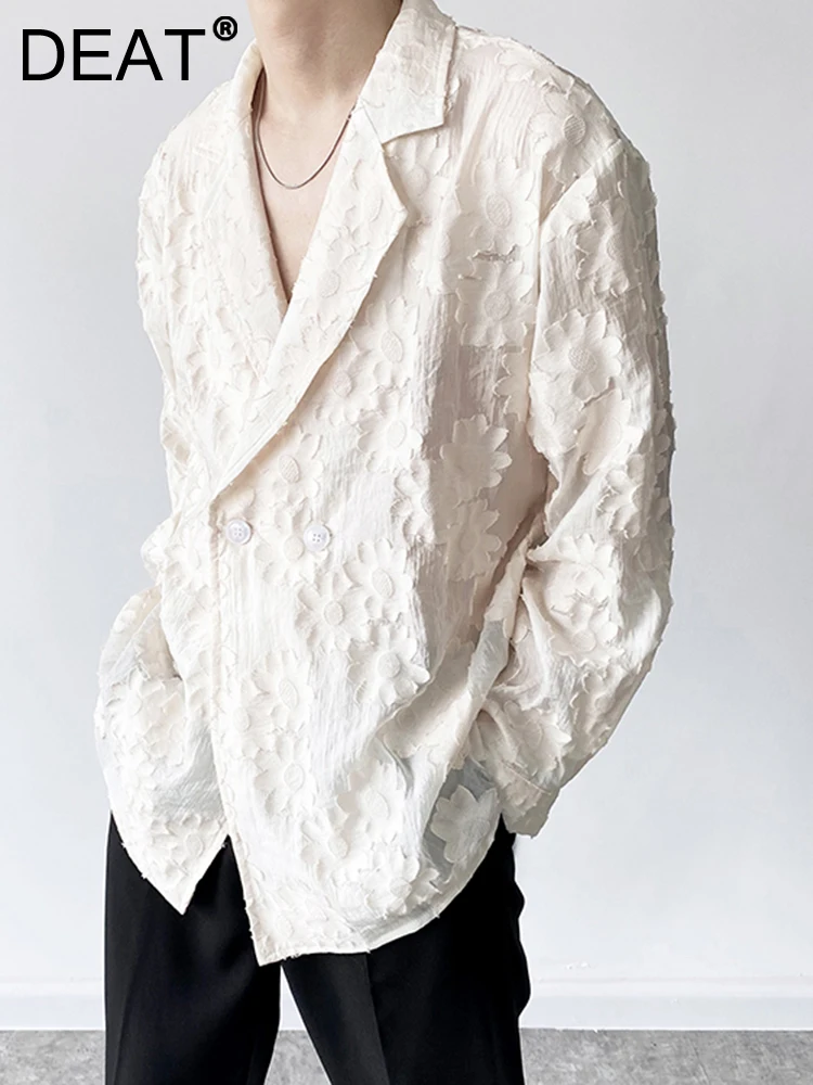

DEAT Fashion Women's Shirt Loose Lapel Loose Embroidered Jacquard Double Breasted Long Sleeve Blouse Autumn 2023 New 7AB033