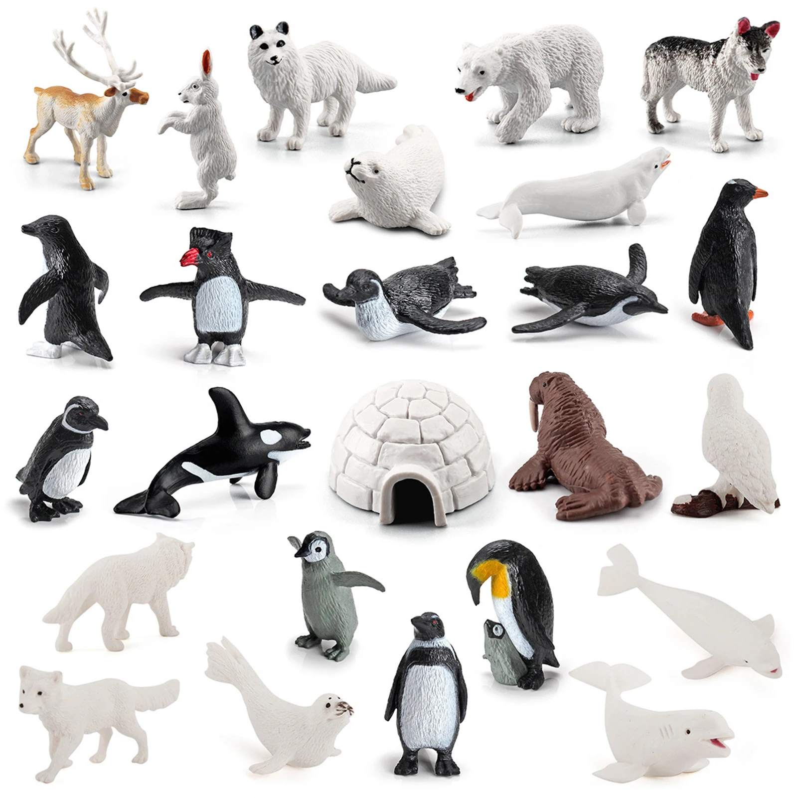 

26pcs North Pole Animal Toy Figurines Set Penguins Reindeer Beluga Whales Arctic Animal Kit Model Educational Toy Birthday Gifts