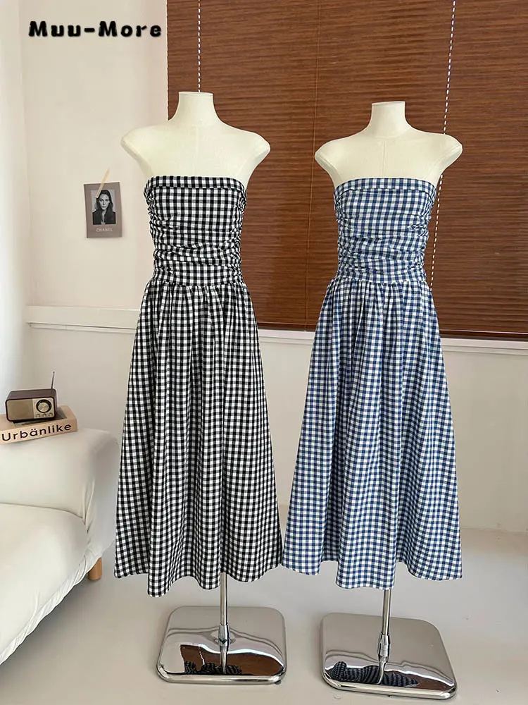 

Женское асимметричное платье средней длины, повседневное винтажное платье в клетку без рукавов, с воротником-лодочкой и высокой талией, лето 2023
