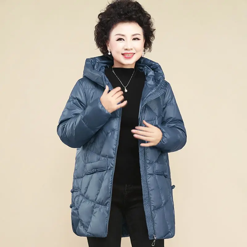 2023 New Women Winter Korean Style Solid Loose White Duck Down Jackets Fashion Casual Female Hooded Zipper Coats Tops C79