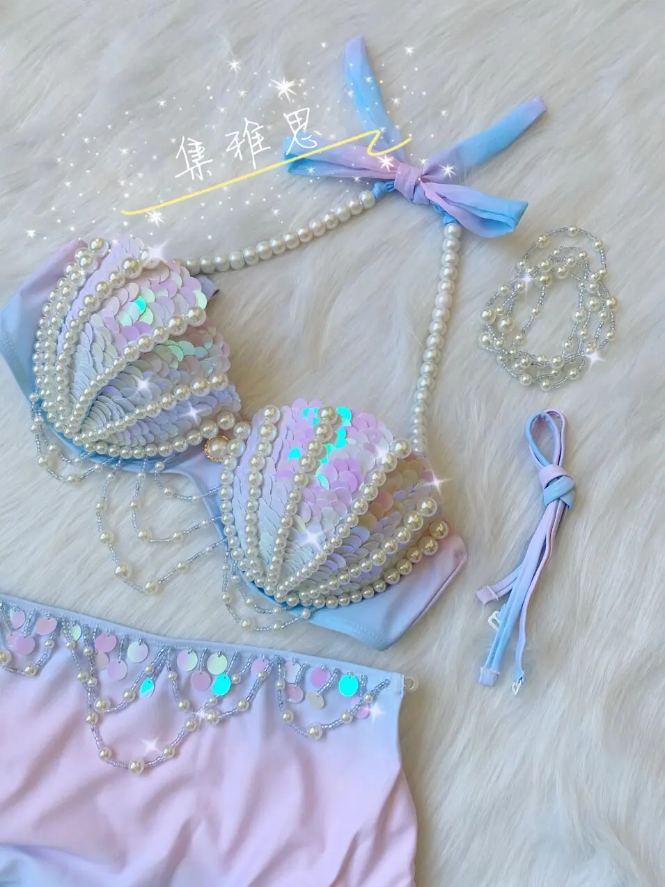 

2022 New Mermaid Swimsuit Bikini Shell Swimwear for Women Freediving Show Electric Syllable Bra Bar Cos Bra Bikinis Set