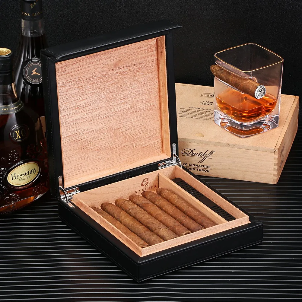 

Портативная коробка GALINER, кожаный чехол для сигар с увлажнителем, новый кедровый чехол для сигар, Роскошный чехол для сигар