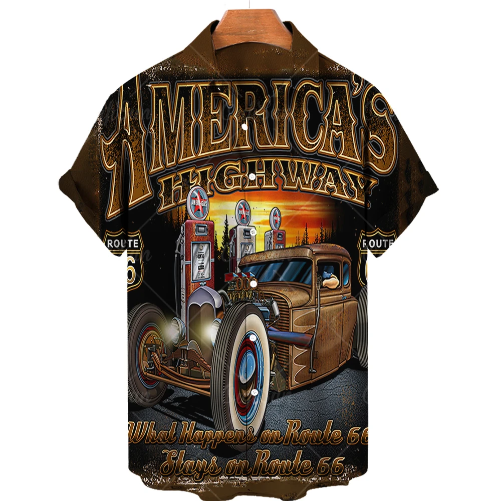2023 Summer 66 Route Biker-Men Motorcyclist 3D shirt, oversized American short-sleeved shirt, travel