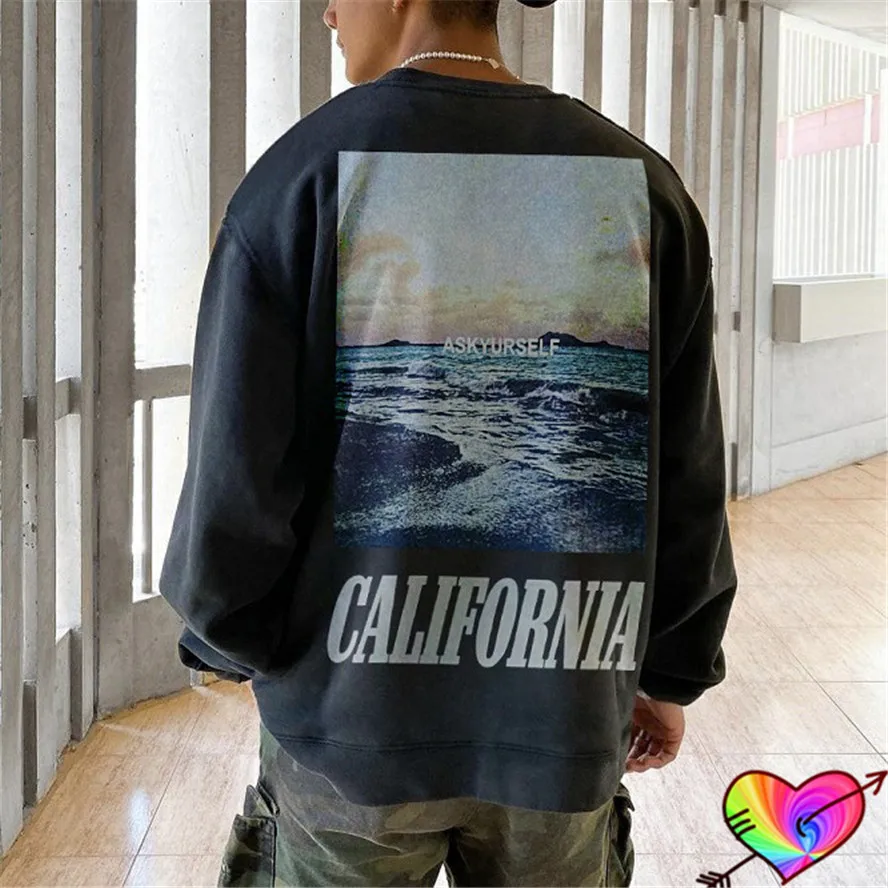 

2022 Светоотражающие свитшоты ASKYURSELF California для мужчин и женщин, мужские свитшоты с графическим принтом 1:1, с круглым вырезом, ASKYURSELF, свободные т...