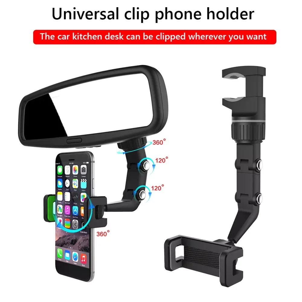 

Universal Multifunctional 360 Degree Rotating Car Rearview Mirror Phone Mount Holder Concealed Clip Bracket Holder for Car Home