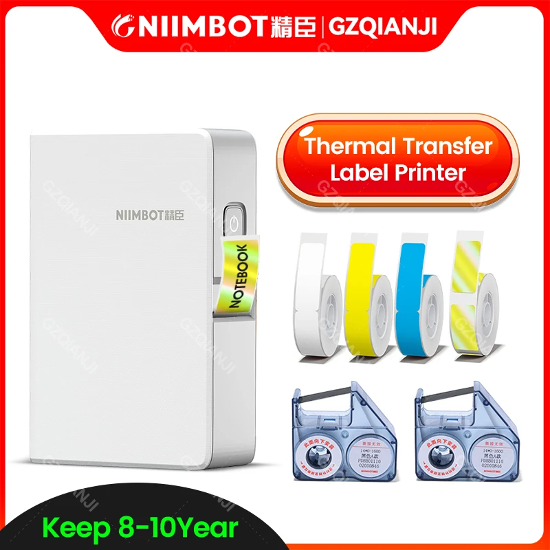 

Niimbot B18 Thermal Transfer Label Printer PET Label Sticker with Black Ribbon Mini Portable Label Maker Keep 8-10 Years