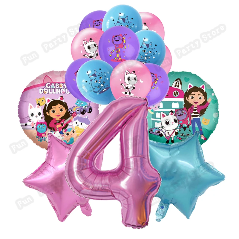 1set gabby dollhouse cats balloons birthday party decorations 32 inch pink number cartoon balloon baby shower supplies kids toys free global shipping