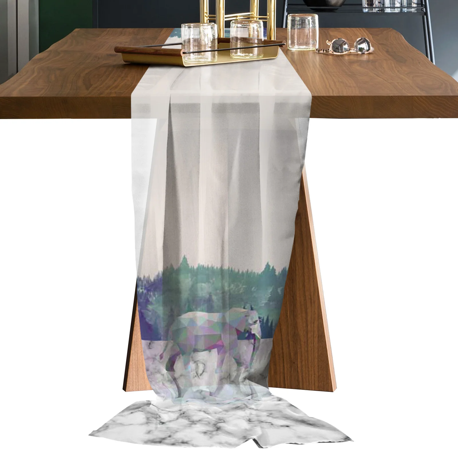 

Elephant Geometric Marble Sheer Chiffon Table Runners Rustic Gauze Dining Tablecloth Wedding Table Decor Gauze Table Runner