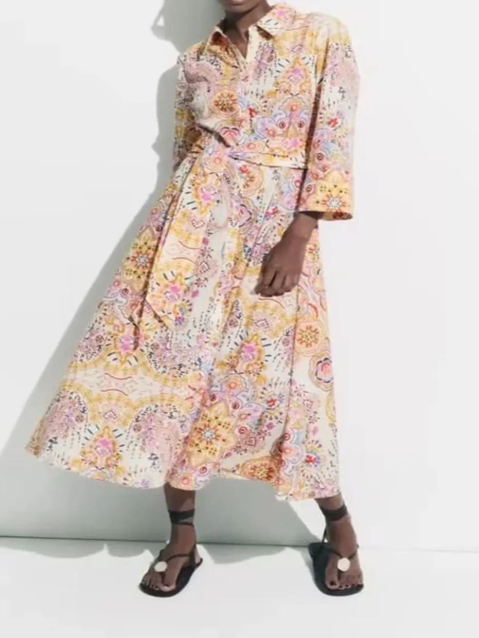 

Summer Women's Printed Hanging Neck Strap Backless Fanny Pack Buttock Slim MIDI Dress Sexy Spice Girl Style