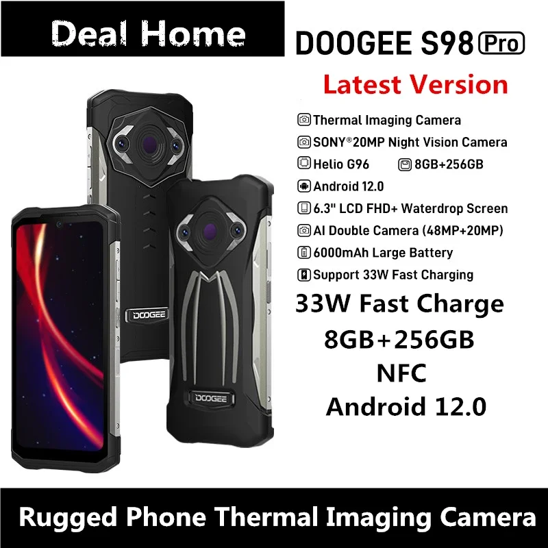 DOOGEE S98 Pro 8GB+256GB Rugged Phone Thermal Imaging camera Phone Helio G96 33W Fast Charge IP68/IP69K smartphone enlarge