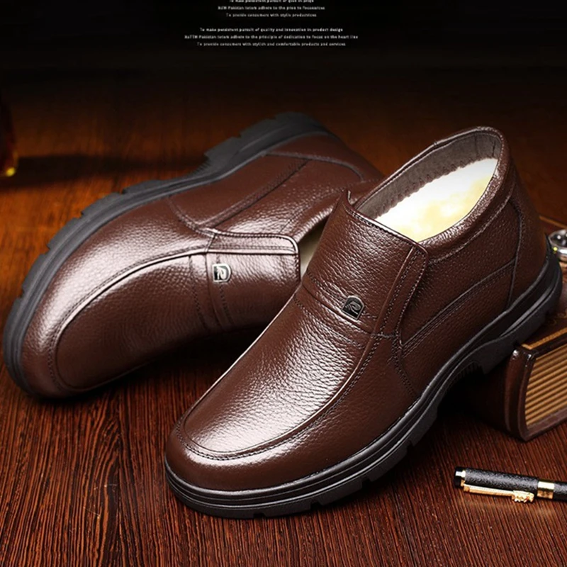 Зимняя обувь из хлопка мужская кожаная шерстяная с высоким верхом бархатная