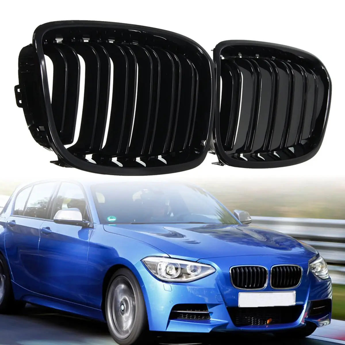 

Передняя решетка-гриль, сменная решетка для почек для BMW 1 серии F20 F21 2010 2011 2012 2013 2014, двойная планка, ярко-черный