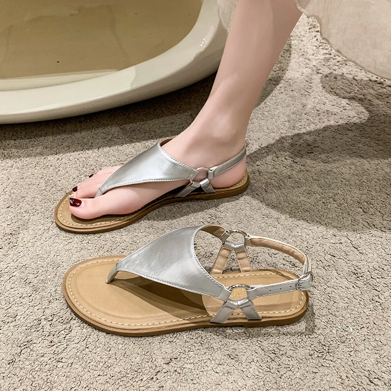 Women's Casual Holiday Beach Sandals 2023 Summer New Round Toe Flat Flip Flops Ladies Retro Bohemian Slippers Sandalias Mujer