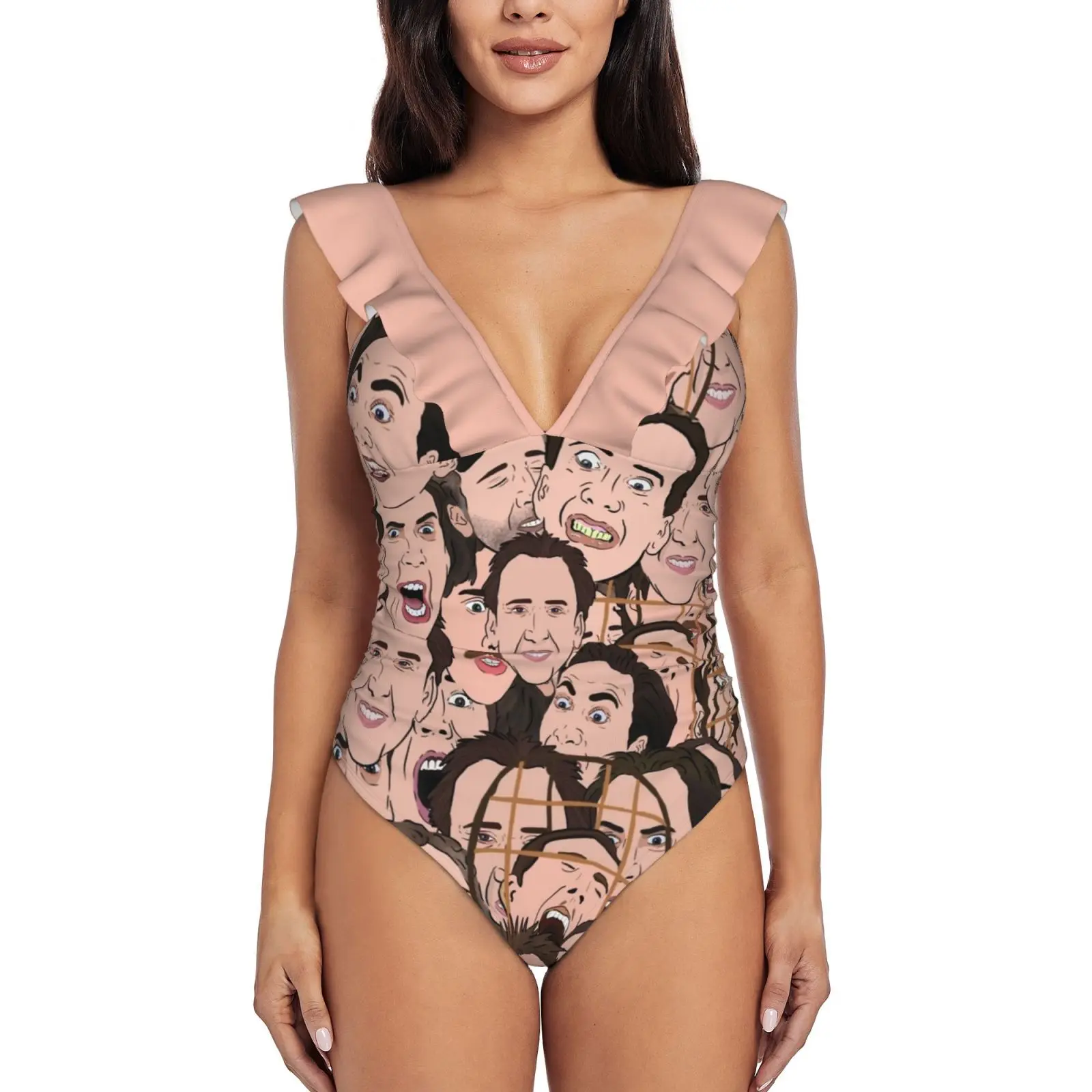 

Цельный купальник Николаса Кейджа, женские купальные костюмы с оборками, новые пляжные купальники для девушек, Николас Кейдж Ник Кейдж Нико...