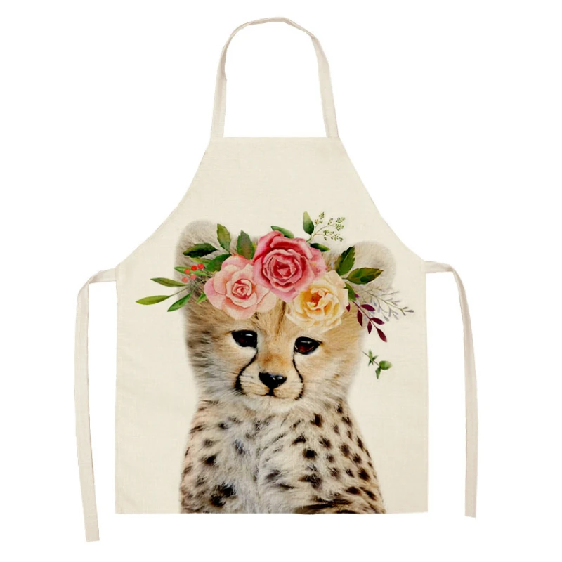 

Фартуки из хлопка и льна с милым цветочным рисунком животных, фартуки для домашней уборки, Кухонные фартуки, нагрудники для взрослых, передн...