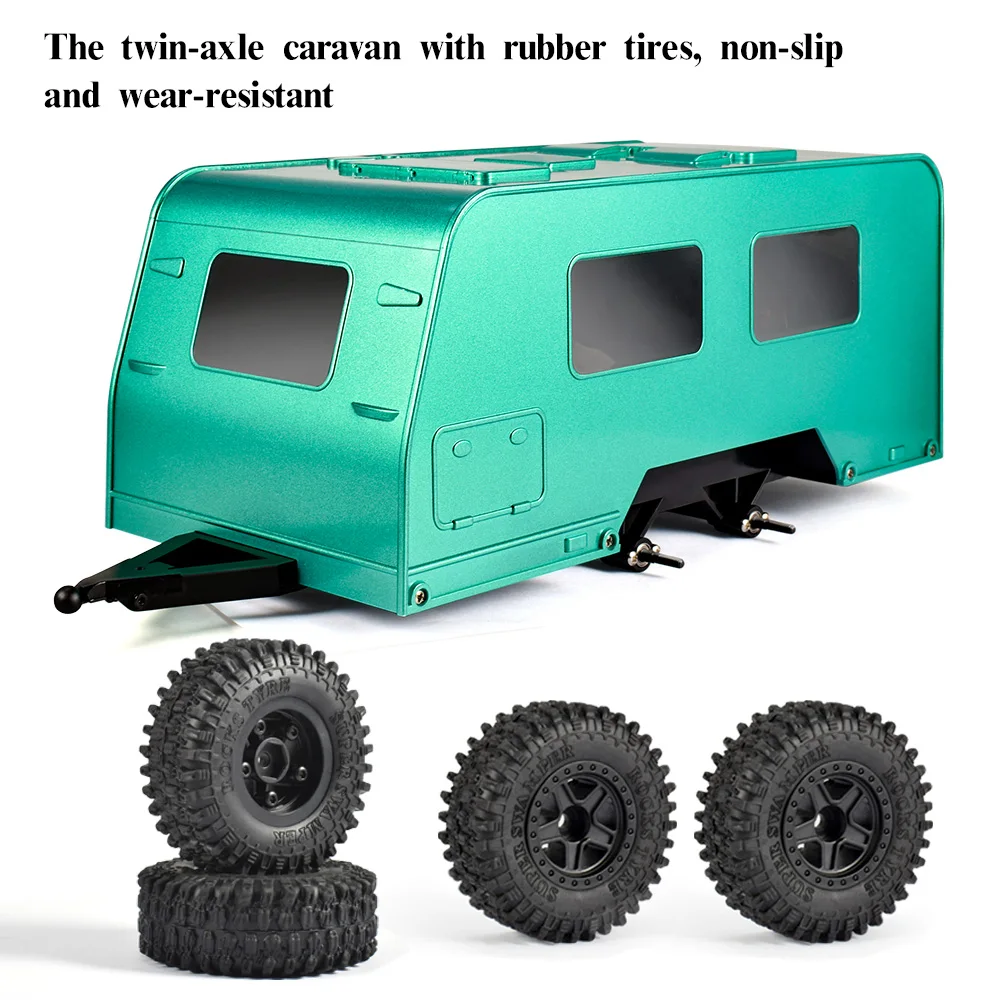Фото AUSTAR Travel Camper Trailer Simulation RV Vehicle Задняя открытая дверь Двухосевой автофургон с сцепкой для 1/18 RC Crawler TRX4M Upgrade №1