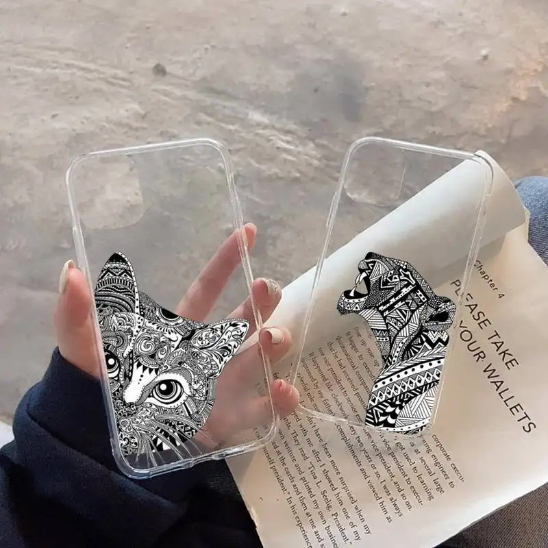 

tótem de Animal elefante line Phone Case Transparent soft For iphone 12 11 13 7 8 6 s plus x xs xr pro max mini