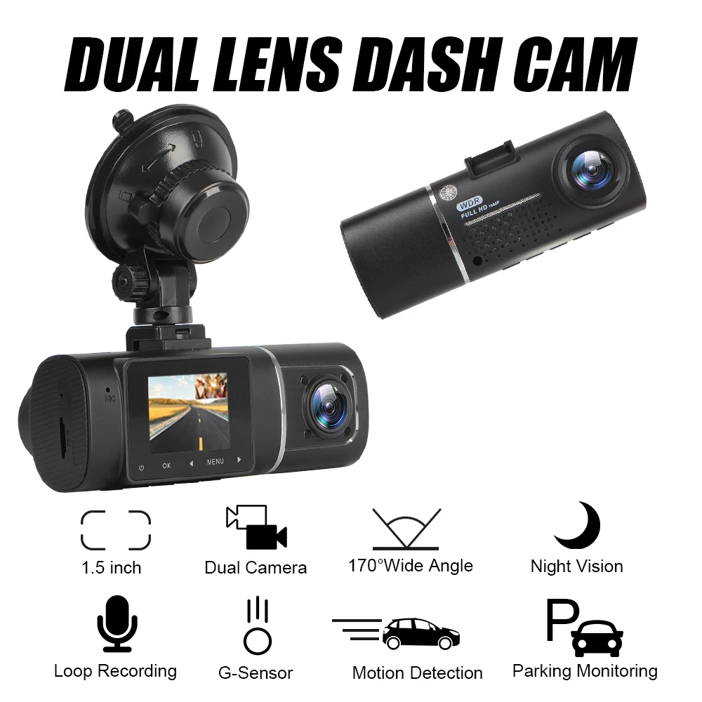 

G-Sensor 1080P Video Recorder Cycle Recording Front and Inside Cabin Camera Car DVR Dash Camera Dual Lens Full HD
