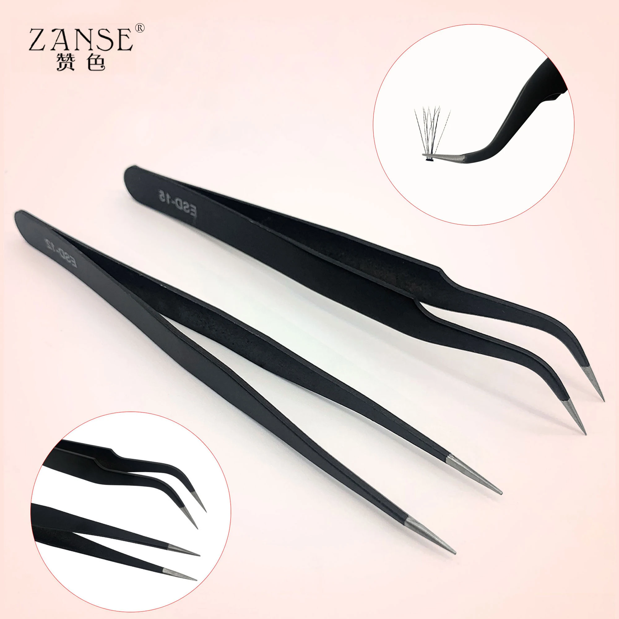

Пинцет для ресниц ZANSE, пинцет из нержавеющей стали, высокоточный антистатический аппликатор для наращивания ресниц
