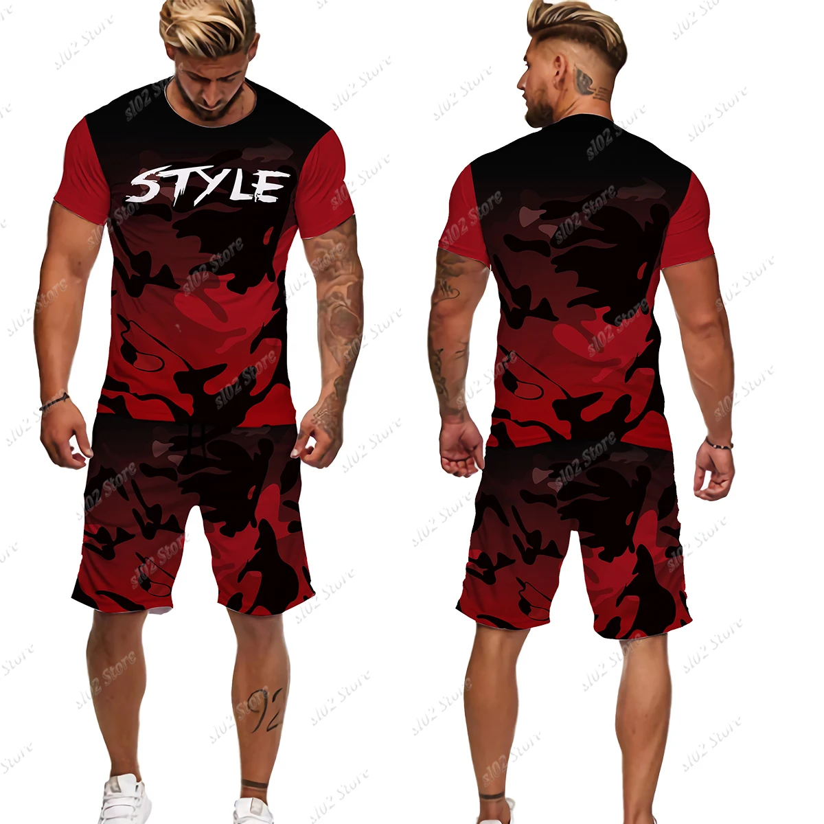 Tracksuit Short Sleeve 3D Men's Camouflage Set Summer Two-Piece Sportswear Men Oversized Clothing T-shirt Shorts Suit