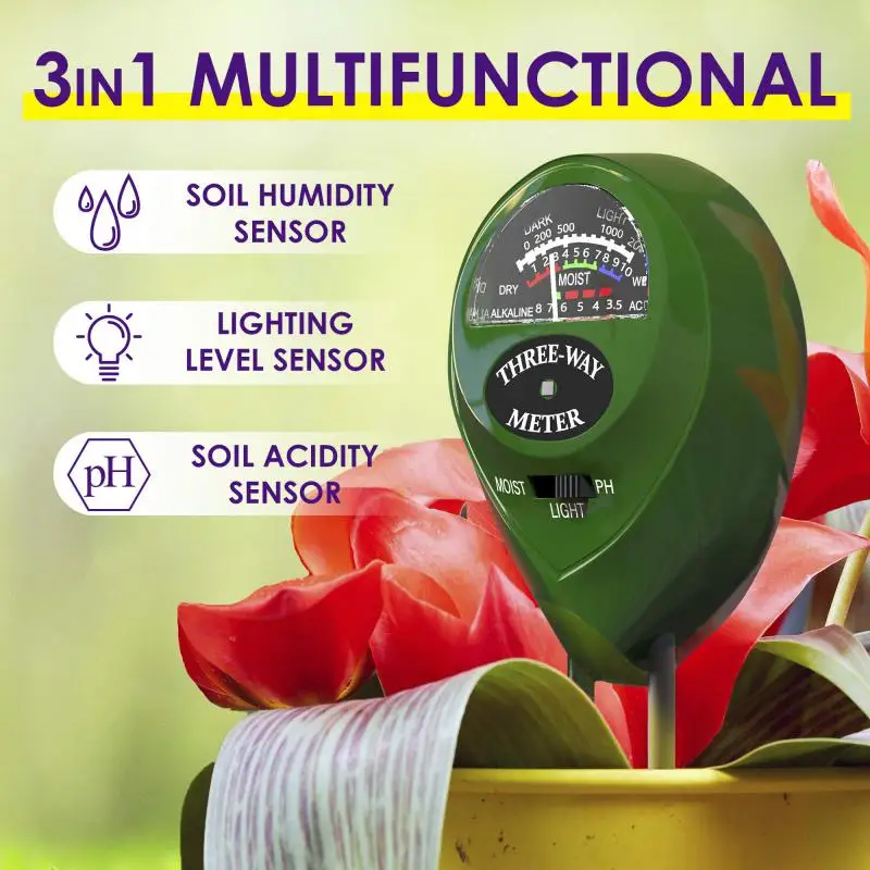 

3 in1 Moisture Sunlight PH Meter Soil Water Acidity Humidity Light PH Test Garden Plants Flowers Moist Tester Testing Instrument