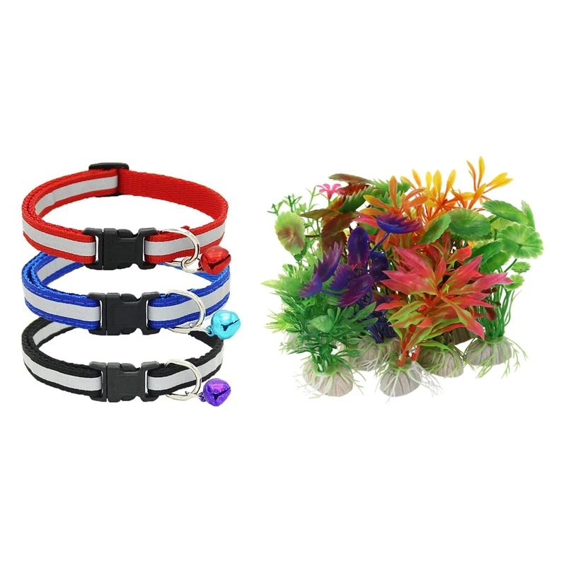 

LBER 10 X смешанных искусственных аквариумных водных растений и 3-х регулируемых светоотражающих Ошейников для домашних животных, безопасная п...